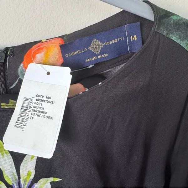 New! Gabriella Rossetti Lucrezia Black Floral Midi‎ Dress Size 14 - Image 5