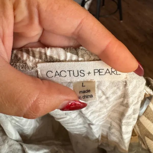 Cactus and Pearl Large Strapless Tiered Midi Dress Linen Green Tan cream Tiger - Image 2