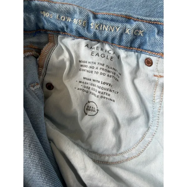 American Eagle Split Hem‎ Straight Leg Jeans Light Wash Distressed Denim 28 - Image 10