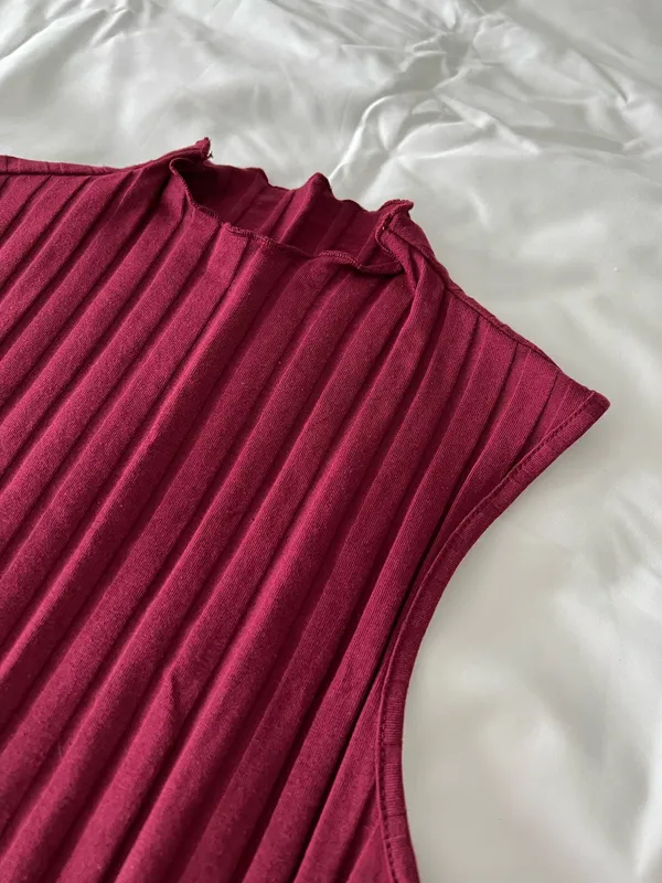 Maroon Lettuce Trim Rib-Knit Tank Top - Image 3