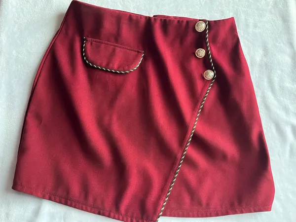 Burgundy Button Side Skirt Red Size M - Image 2