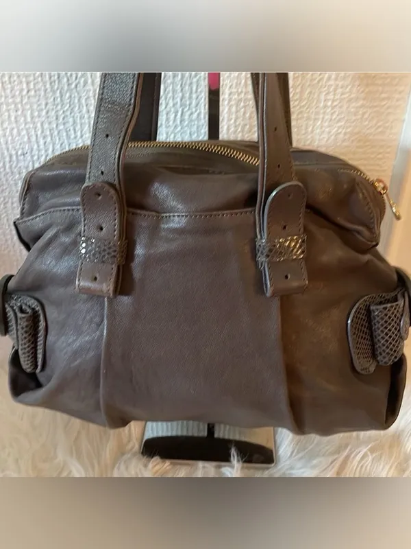 See by Chloé Gray Brown Leather Shoulder Bag Snakeskin Trim - Image 13