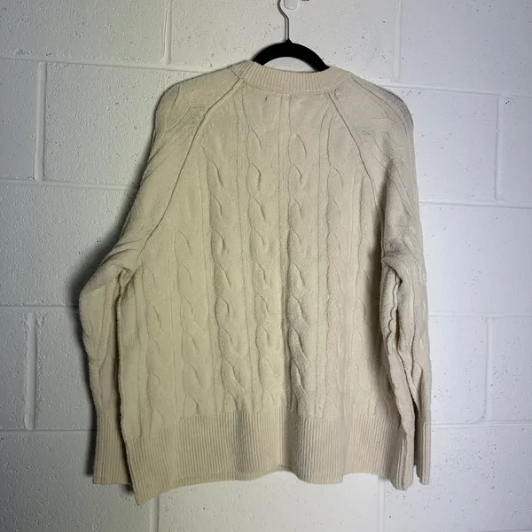 Aerie Cream Cable Knit Crew Neck Sweater Raglan Long Sleeve Ivory Medium - Image 4