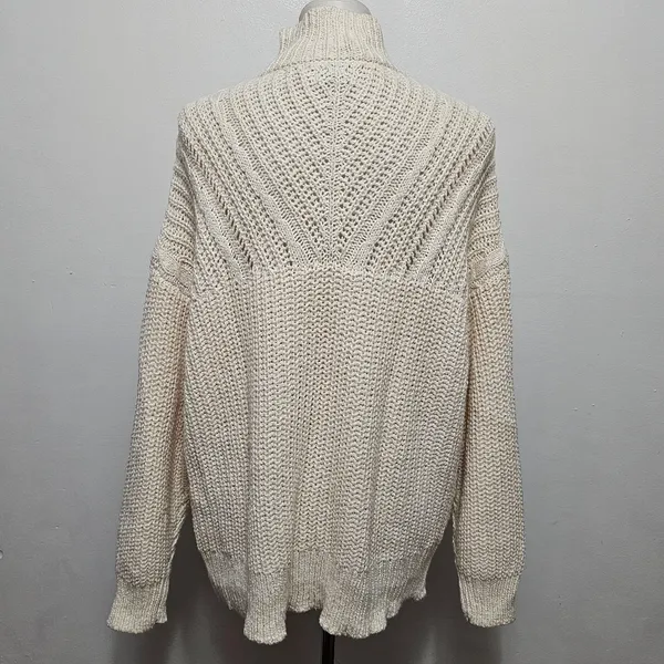 Aerie Cream Button Mockneck Cable Knit Detail Sweater Size Large - Image 5