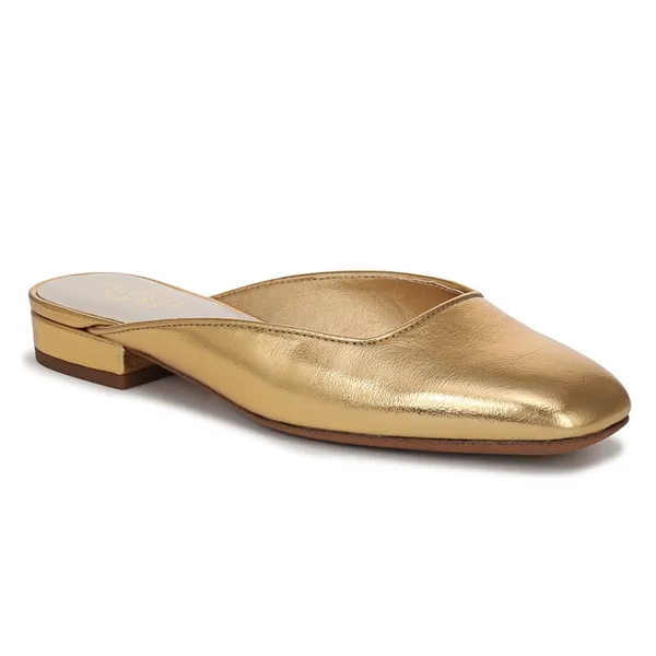NEW Franco Sarto Women's Dayla Square Toe Block Heel Mules Gold Faux Leather - Image 2