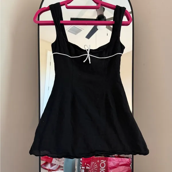 Peppermayo Candace Black Mini Dress with White Trim - Image 3