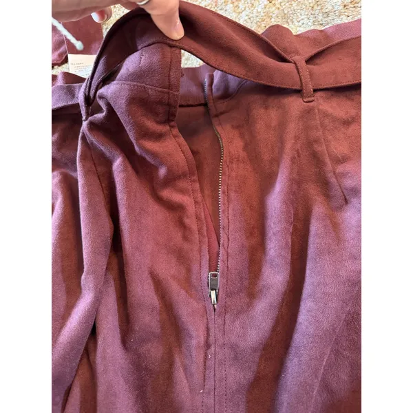 Abercrombie & Fitch Faux Burgundy Merlot Suede Paperbag Belt Mini Skirt Boho - Image 5