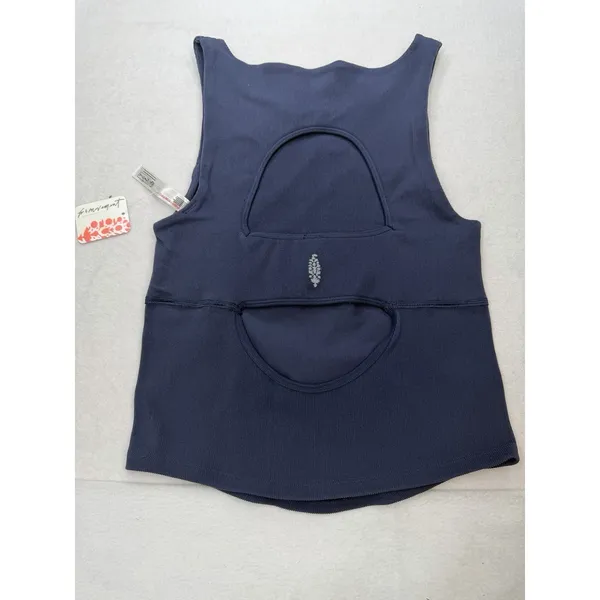 Free People Free Throw Unwind Cami Womens M/L Navy New Ribbed Cut-Out Back - Image 6