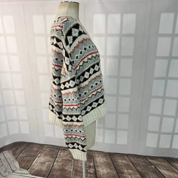American Eagle Multicolor Knit Fair Isle V-Neck Button Up Cardigan Sweater Large - Image 4