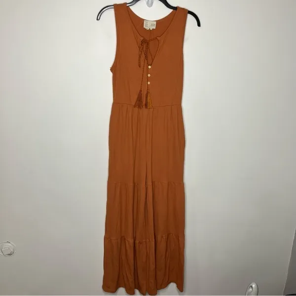 Anthropologie Saturday Sunday ribbed tiered jumpsuit rust‎ colored size XS - Image 3