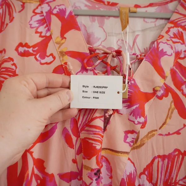 Onshore Pink Floral V-Neck Flowy Maxi Dress Kaftan Resort Pool Vacation One Size - Image 4