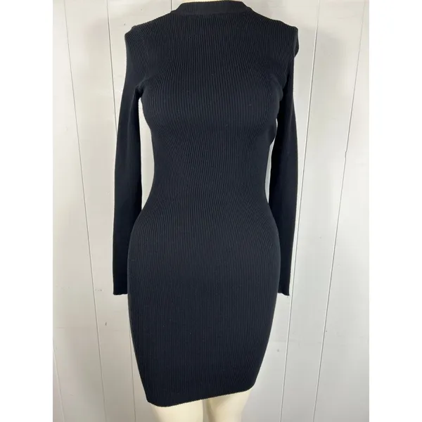 SEEK The Label Women's Black Ribbed Bodycon Mini Dress in Size S. - Image 2