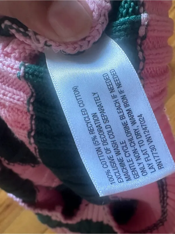 All in Motion Cable Knit Sweater Pink Green Striped “Take It Easy” XS Cozy - Image 6