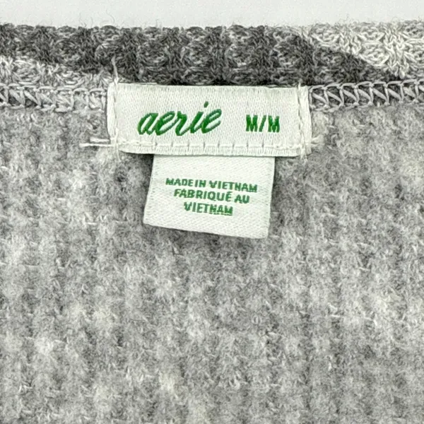 Aerie Zebra Print‎ Thermal Henley Long Sleeve Top Medium Gray White Waffle Knit - Image 7