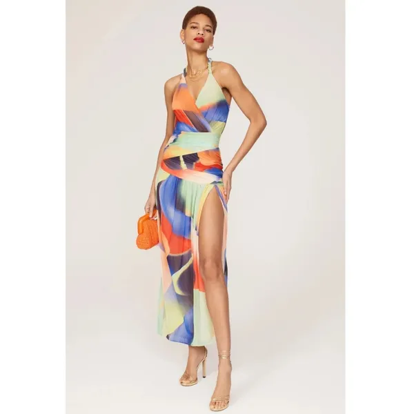 NICHOLAS Multicolor Abstract A-Line Ruching Side Slit Bristol Gown Dress Size 4 - Image 2