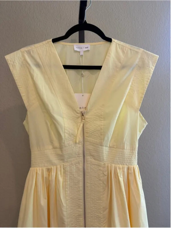 Entro Women’s Cap Sleeve Zip Front Midi Dress in Yellow Size S - Image 4