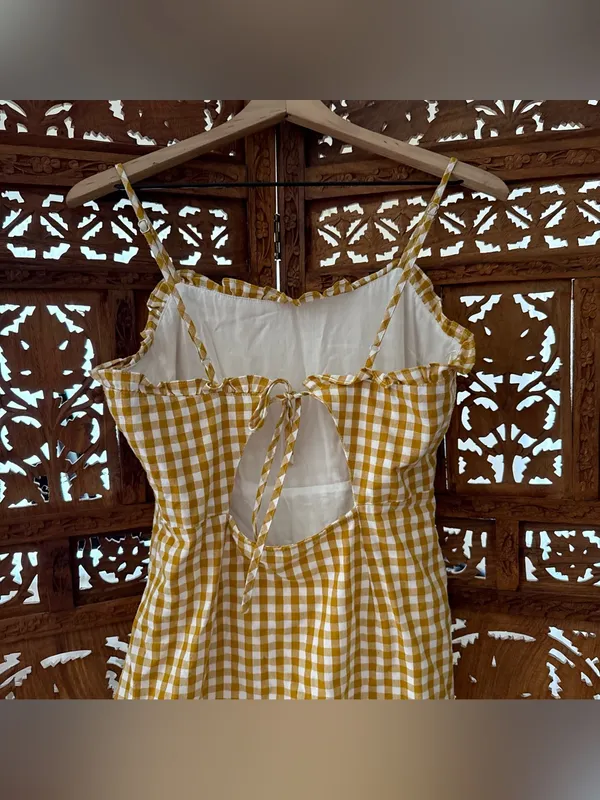 Cotton candy la Yellow Gingham Ruffle Strap Mini Dress Size L - Image 5