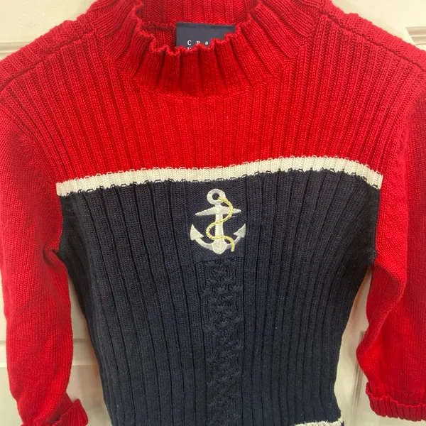 Vintage Knit Pullover Sweater Anchor Nautical Mock Neck Fisherman Embroidered M - Image 3