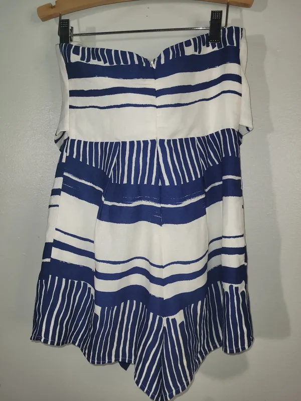 Lulus Delphi Blue & White Striped Tie-Front Strapless Romper - Size XS - Image 7