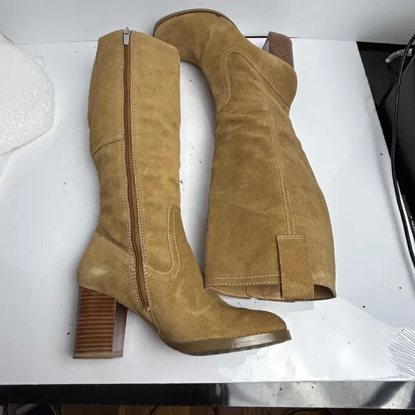 Enzo Angiolini Eajenya Tan Suede Knee High Block Heel Boots Womens 9M - Image 4
