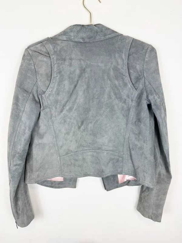 Doma Gray Suede Moto Jacket Size Small - Image 3