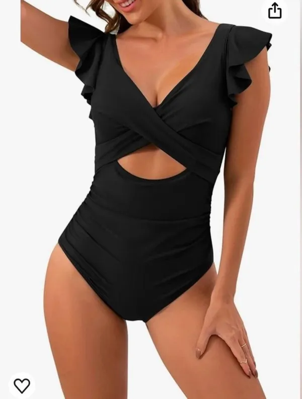 B2prity One Piece Swimsuit Ruffle Cutout Slimming Tummy Control V Neck Wrap - Image 4