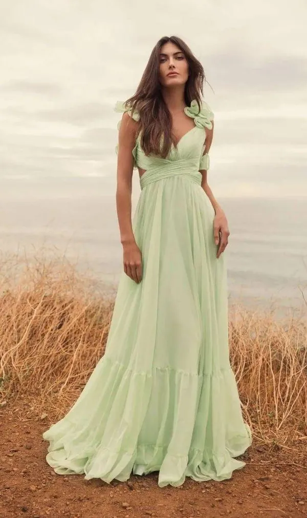 Mac Duggal Ruffle Tiered Cut-Out Chiffon Gown mint color size 8. H - Image 4