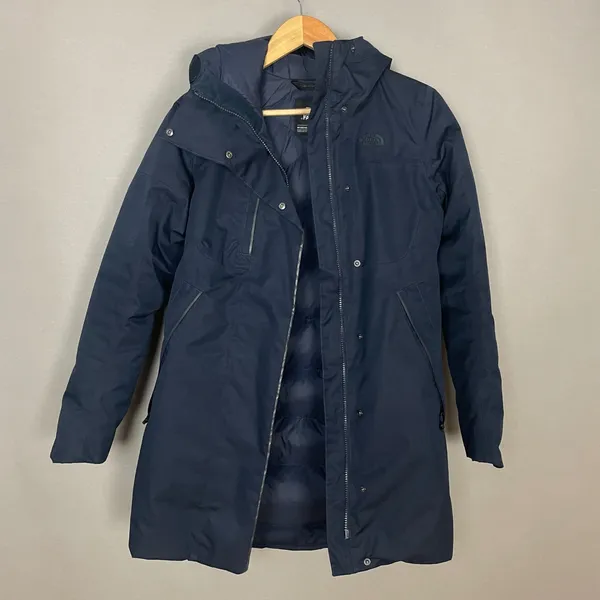 The North Face Parka Jacket Coat Women Navy Blue Hood Insulated NO‎ FUR TRIM Sml - Image 13