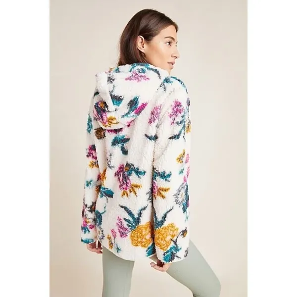 ANTHROPOLOGIE Rosemarie Hooded Sherpa Jacket Teddy Sweater Floral XS - Image 5