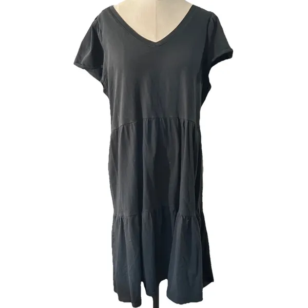 J.Crew Dress Womens Medium M Black Tiered Mini V-Neck Flutter Sleeve Sundress⁠ - Image 3