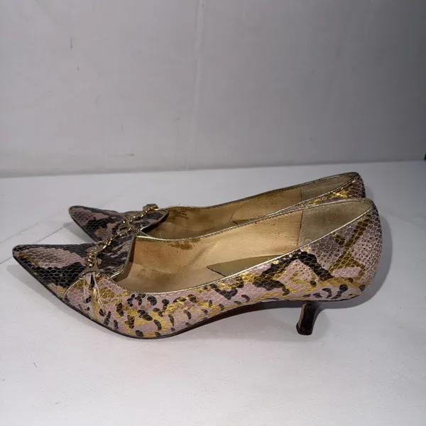 Michael‎ Kors Heels Snake Skin Leather 2" Kitten Heels MK Logo Chain Women's 8M - Image 7