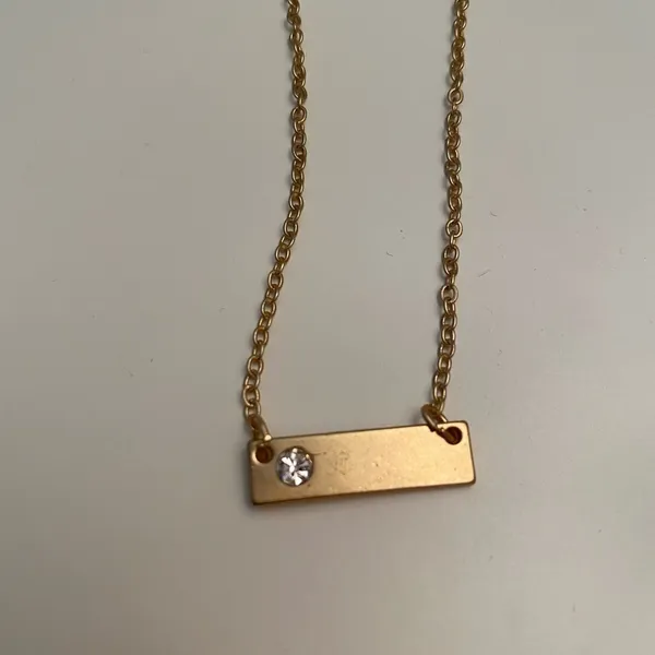 Gold and rhinestone bar necklace - Image 3