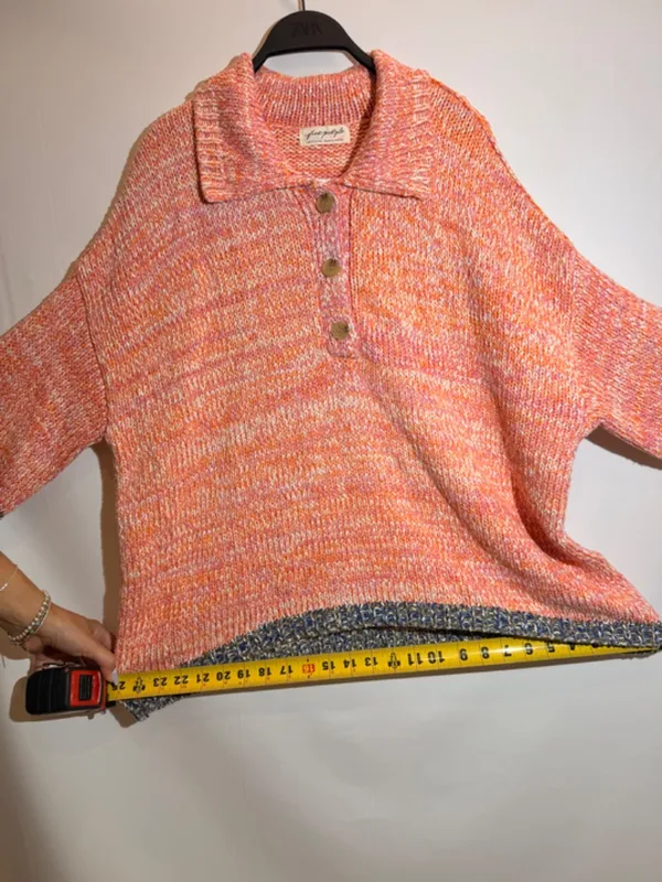 NWT Free People Orange Pink Marled Knit Oversized Button Collar Sweater M - Image 10