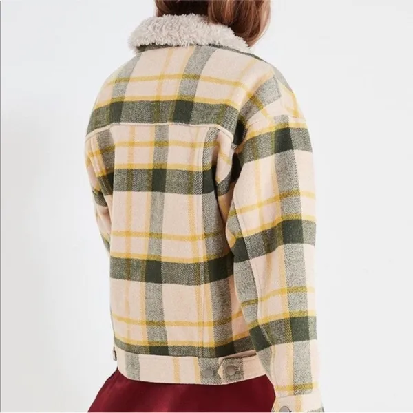 Urban Outfitters Green Yellow Cream Plaid Sherpa Collar Trucker Jacket‎ Sz Small - Image 12