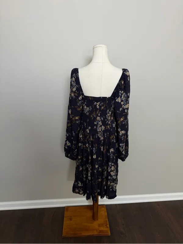 Arula Gracie Dress Fit & Flare Floral Square Neckline Pleats Smocked Ruffle Blue - Image 8