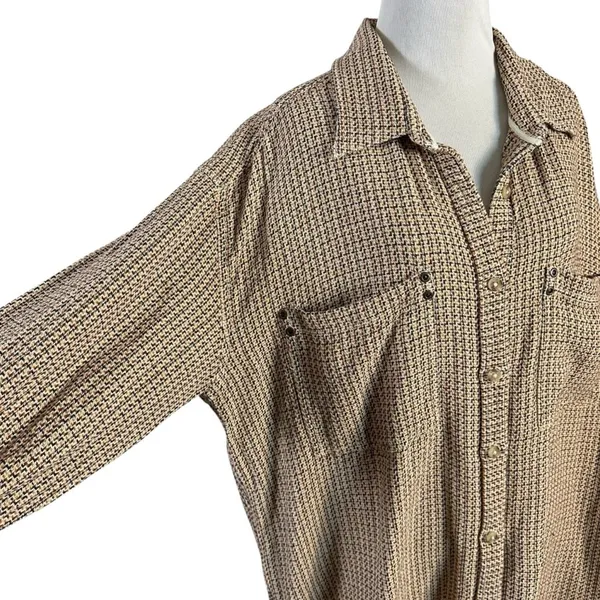 Free People Large Freddie Menswear Oversized Shirt Jacket Shacket Neutral Plaid - Image 7
