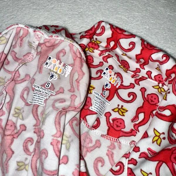 Roller Rabbit Pink Monkey Polo Pajama Short Sleeve Shirt and Shorts Set size Small - Image 5