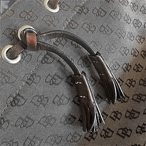 Dooney & Bourke Signature Monogram Tote Bag Brown Canvas Leather Trim Drawstring - Image 15