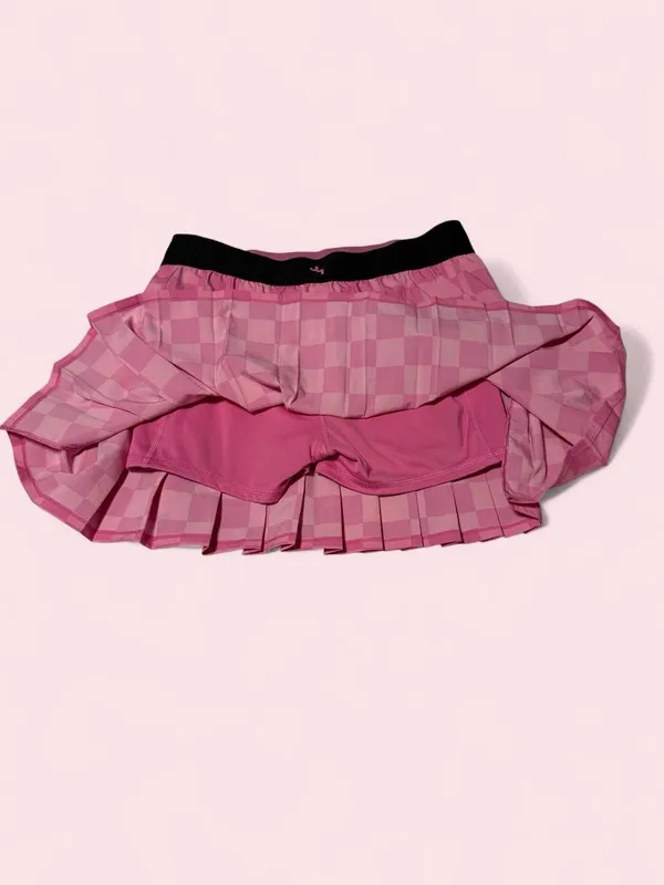 JoyLab Pink Checkered Pink Pleated Mini Skirt with Black Waistband - Image 3