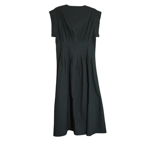 J. Crew Size Small Black Cotton Poplin Zip Front Pintuck Waist Midi Dress Preppy - Image 6