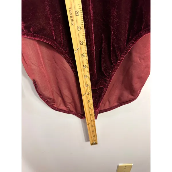 Ann Taylor Bodysuit Womens Large Burgundy Velvet Long Sleeve Vintage 90s Wine - Image 5