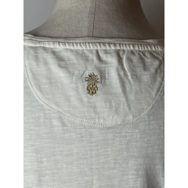 Tommy Bahama Shirt Women Small Ivory Cotton Sequins Floral‎ Tee Coastal Preppy - Image 8