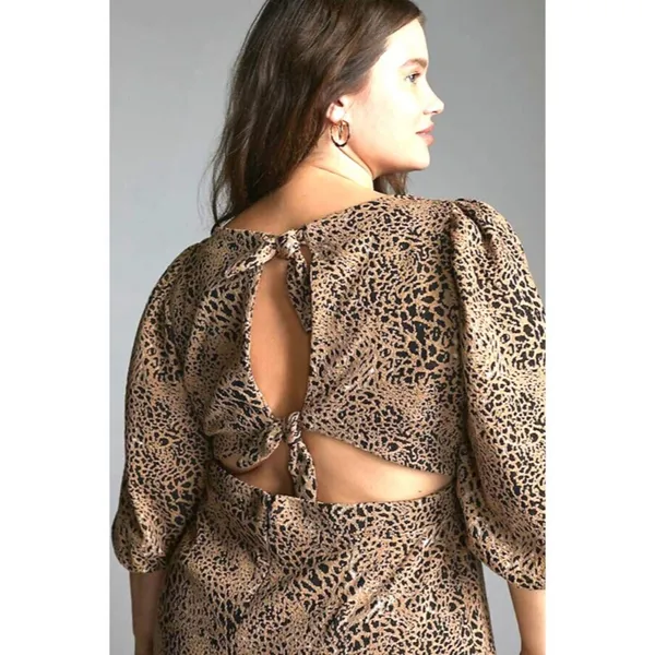 Anthropologie Maeve Animal Print Knit Cut-Out Mini Dress Leopard Tiered Size 14‎ - Image 4
