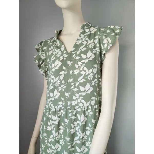 NWT Floral Midi Dress Stretch Pocket Ruffle Sleeve Flowy Boho Cottagecore MEDIUM - Image 5