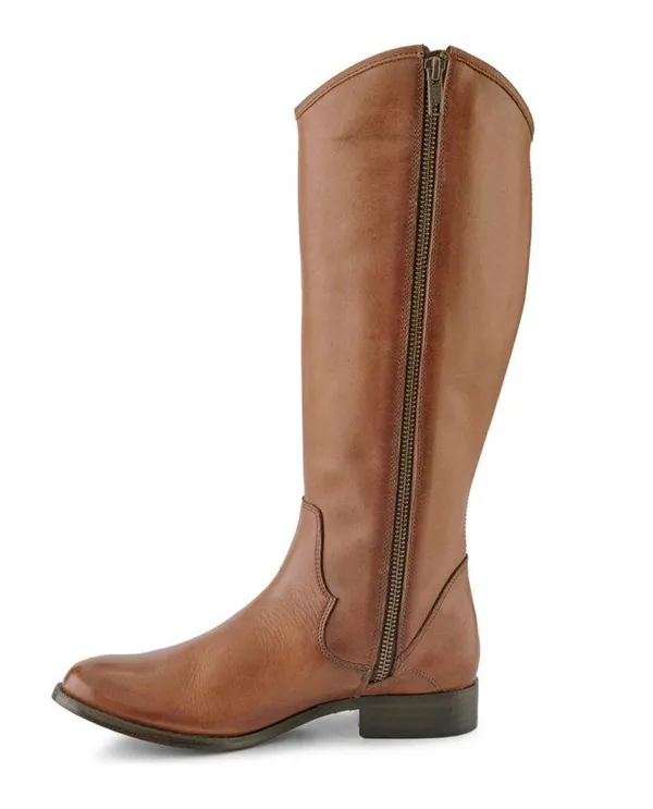 FRYE Leather Tall Boots in Cognac Brown, Western Inside Zip Size 5 NEW - Image 5