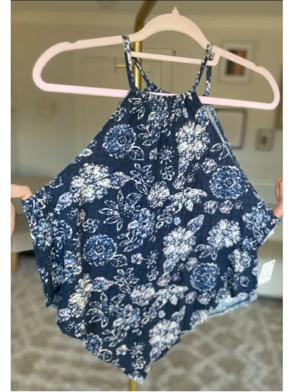 We‎ The Free People Navy Floral Halter Blouse Festival Boho Feminine Indie NWT - Image 3