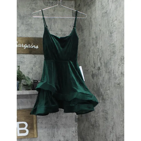 NWT B. Darlin Strap Square Neck Asymmetric Layered Skirt Dress Dark Green 0 - Image 4