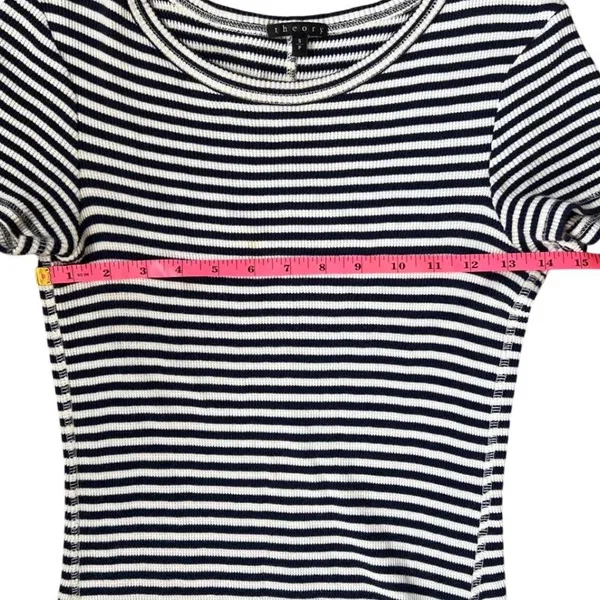 Theory Onissa Striped 100% Cotton Ribbed Mini Dress Small Navy White Coastal EUC - Image 5