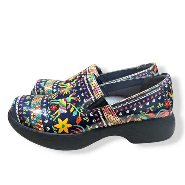 Dansko Winona Clogs Navy Multicolor Patent Folk Art Boho Womens EU 39 US 8.5-9 - Image 6