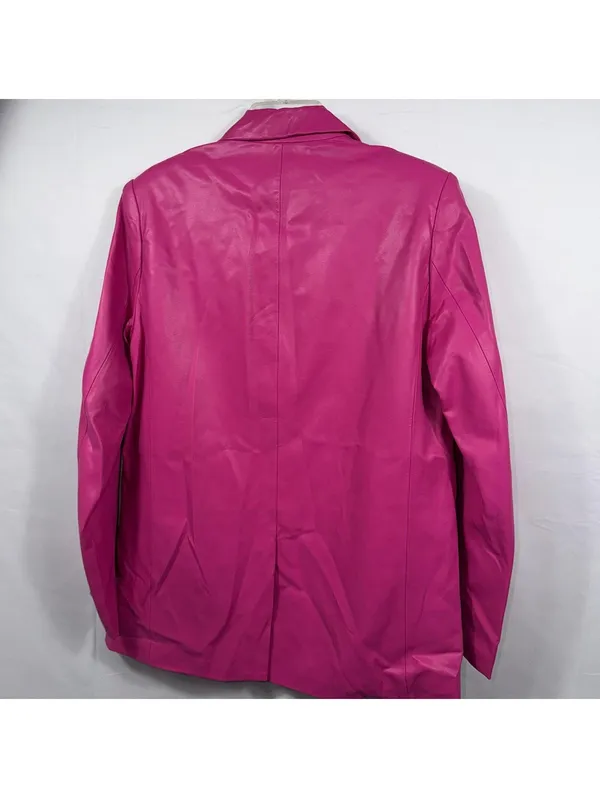 Sans Souci Hot Pink Faux Leather Blazer Jacket Women’s Size Medium New - Image 7